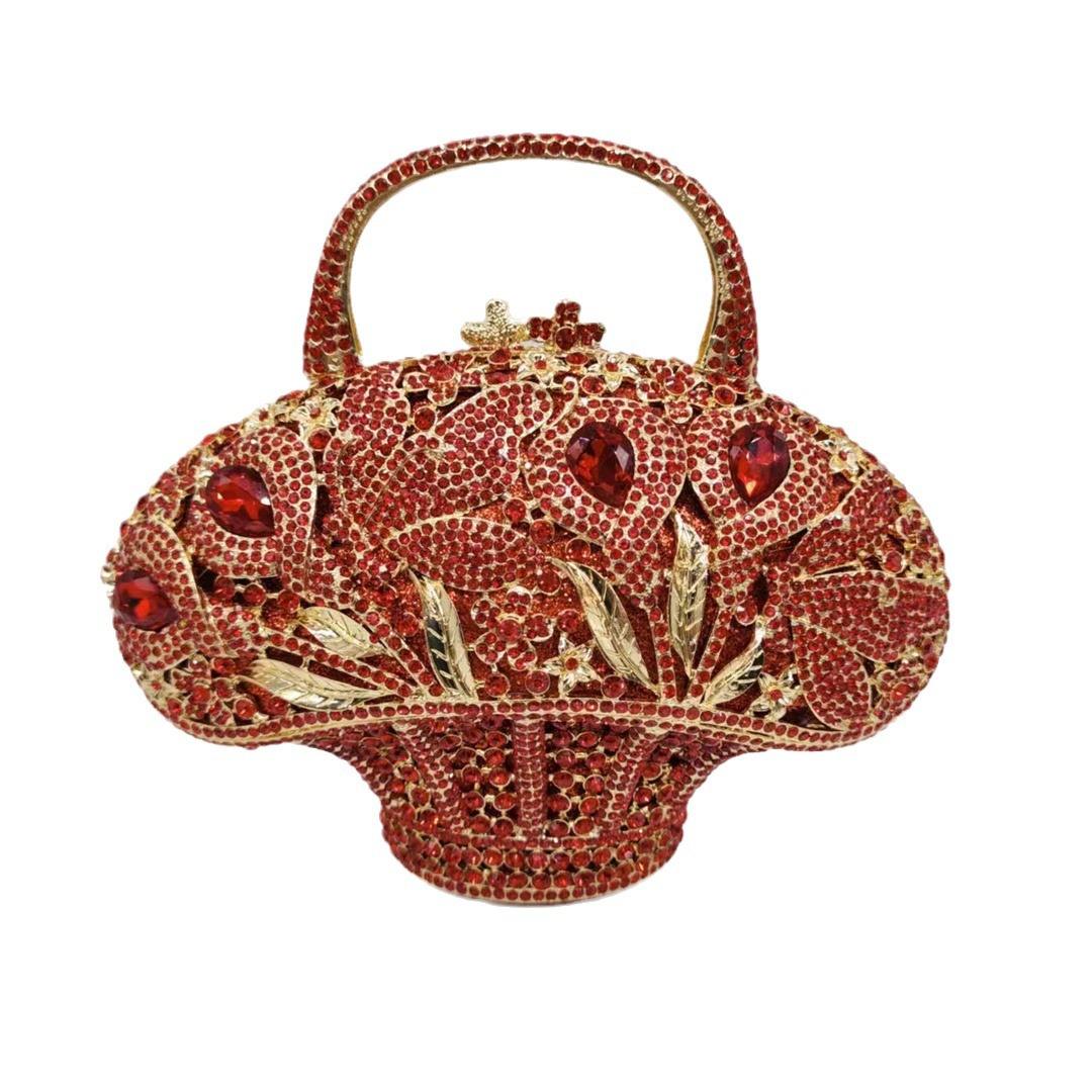 Flower Basket Crystal Evening Bags Women Luxury Designer Elegant Bling Rhinestone Metallic Clutch Purses Wedding Party