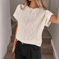 Women's Casual Round Neck Jacquard Short Sleeve Top T-shirt Leisure Commute Women Clothing