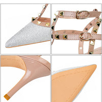 PUMPS High-heeled Shoes Female Pointed Stiletto Sexy Nightclub Word With Rivets Wild Sandals Female Summer