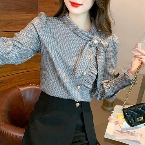Elegant Plaid Long Sleeve Women's Shirt Vintage Design Simple Style Ageless Fashionable Top Quality Material