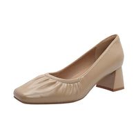 Women's Square Head Grandmother Style Shoes Slip-On High Heel Versatile Shoes in Leather Semi formal  Footwear