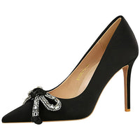 Bowknot Rhinestone Women Pumps silks satins High Heels Stiletto 10.5 cm Luxury banquet shoes Women - Natalia Home Fashion