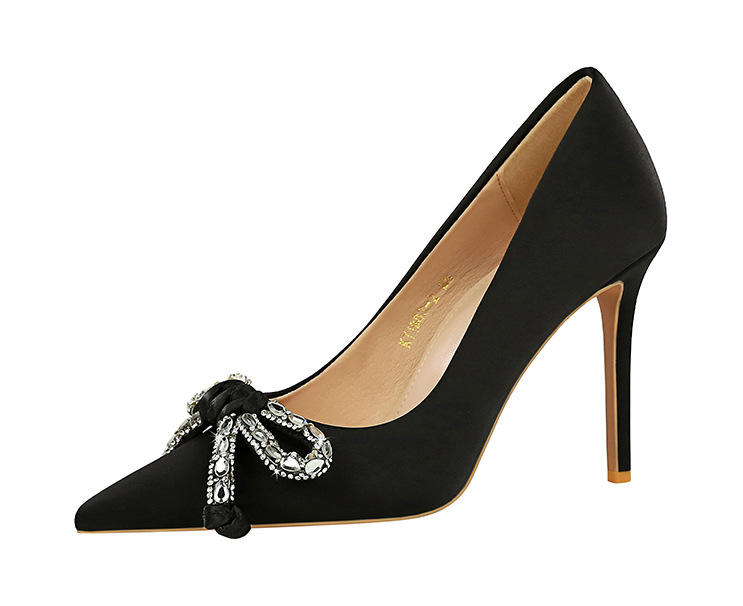 Bowknot Rhinestone Women Pumps silks satins High Heels Stiletto 10.5 cm Luxury banquet shoes Women - Natalia Home Fashion