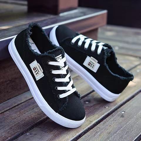 Women Canvas Sneaker Low Top Denim Sneakers Ladies Lace-Up Flat Canvas  Board Shoes Female