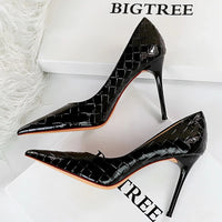 Woven Pattern Woman Pumps Patent Leather Pumps Shoes Women High Heels Lady Stiletto Sexy Party Shoes