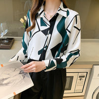 Women Temperament Print Shirt Long Sleeve Fashion Loose Shirts Ladies Lightweight Work Blouse