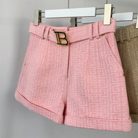 Texture Washed Denim Shorts for Women with Belt Casual Style Quality Jeans Trousers shorts