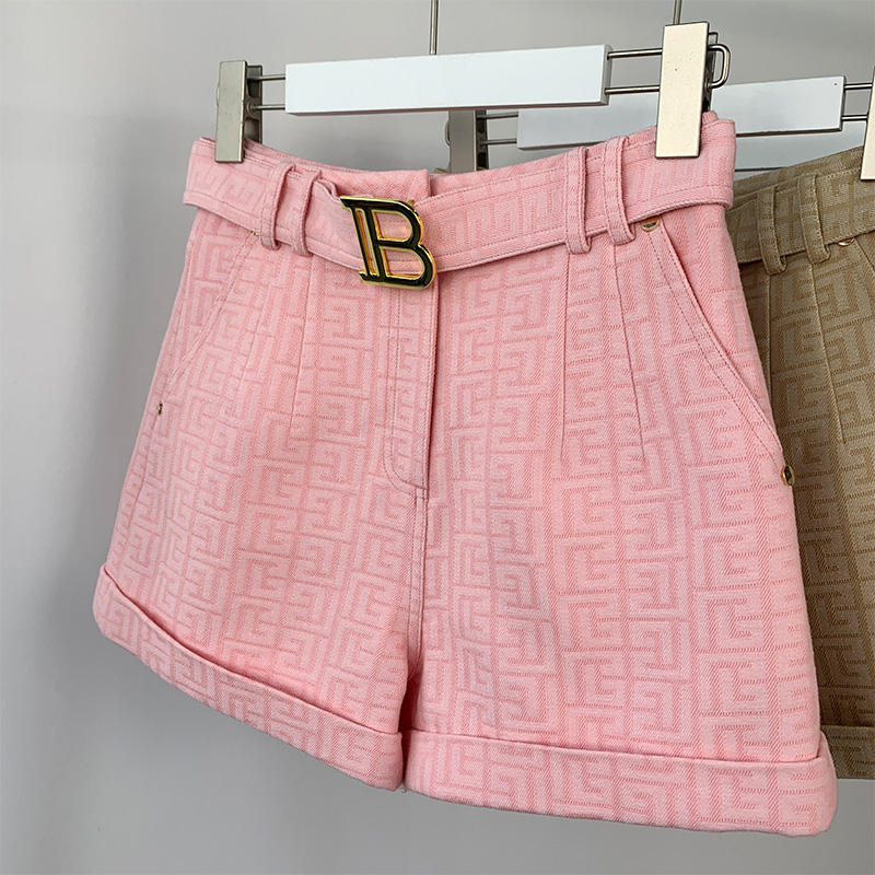 Texture Washed Denim Shorts for Women with Belt Casual Style Quality Jeans Trousers shorts