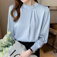 Women's Long-sleeved Fashionable Beaded Base Shirt Niche Chiffon Shirt