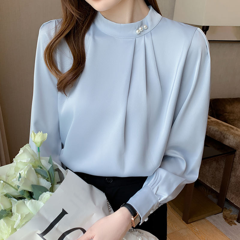 Women's Long-sleeved Fashionable Beaded Base Shirt Niche Chiffon Shirt