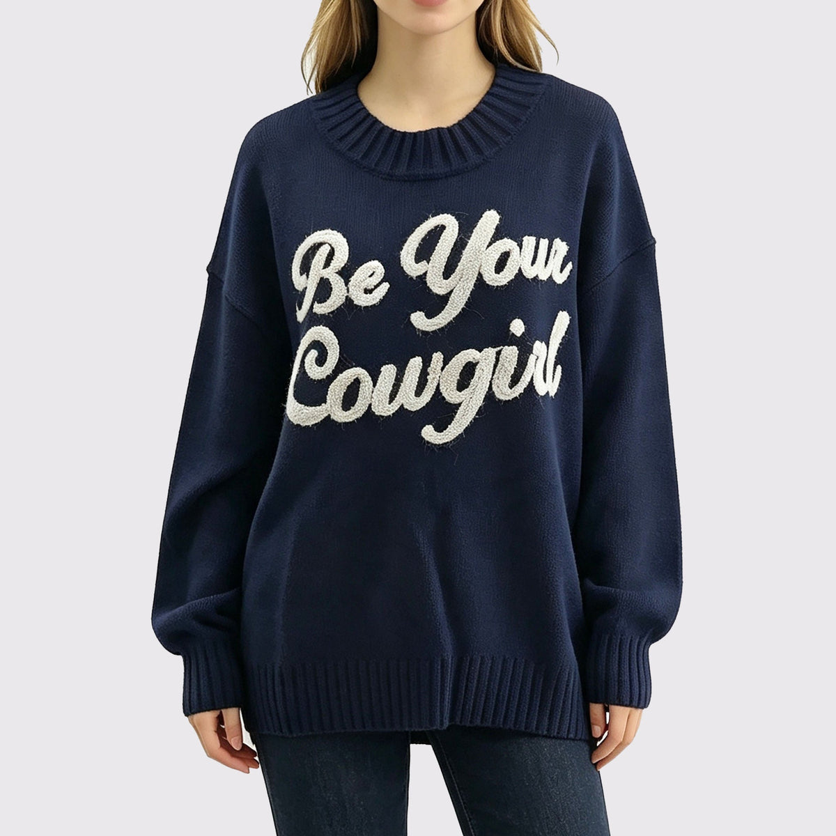 Women's Round Neck Tight Knit Sweater, Anti Pilling Breathable Casual Embroidery Pullover Sweater Natalia Home Fashion    Natalia Home Fashion