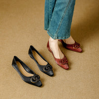 French Pointed Toe Ballerina  Style Slip-On Women's Shoes big buckle Embellished