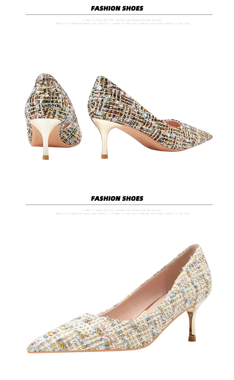 Simple Style New Fashion Sexy Wild Stiletto Metal Heels Pointed Toe Shallow Slim Bling Wedding Women Dress Pumps Shoes