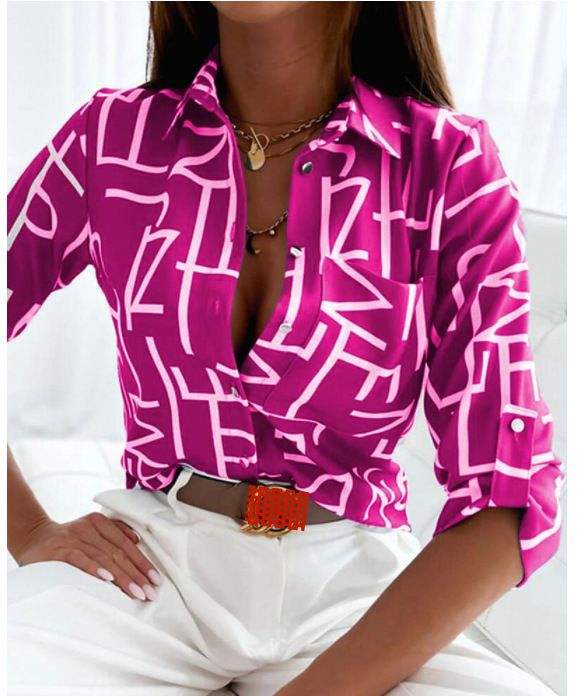 Women's Office Top Long Sleeve Shirt Printed Fashion Casual Flower Polo Shirt Women