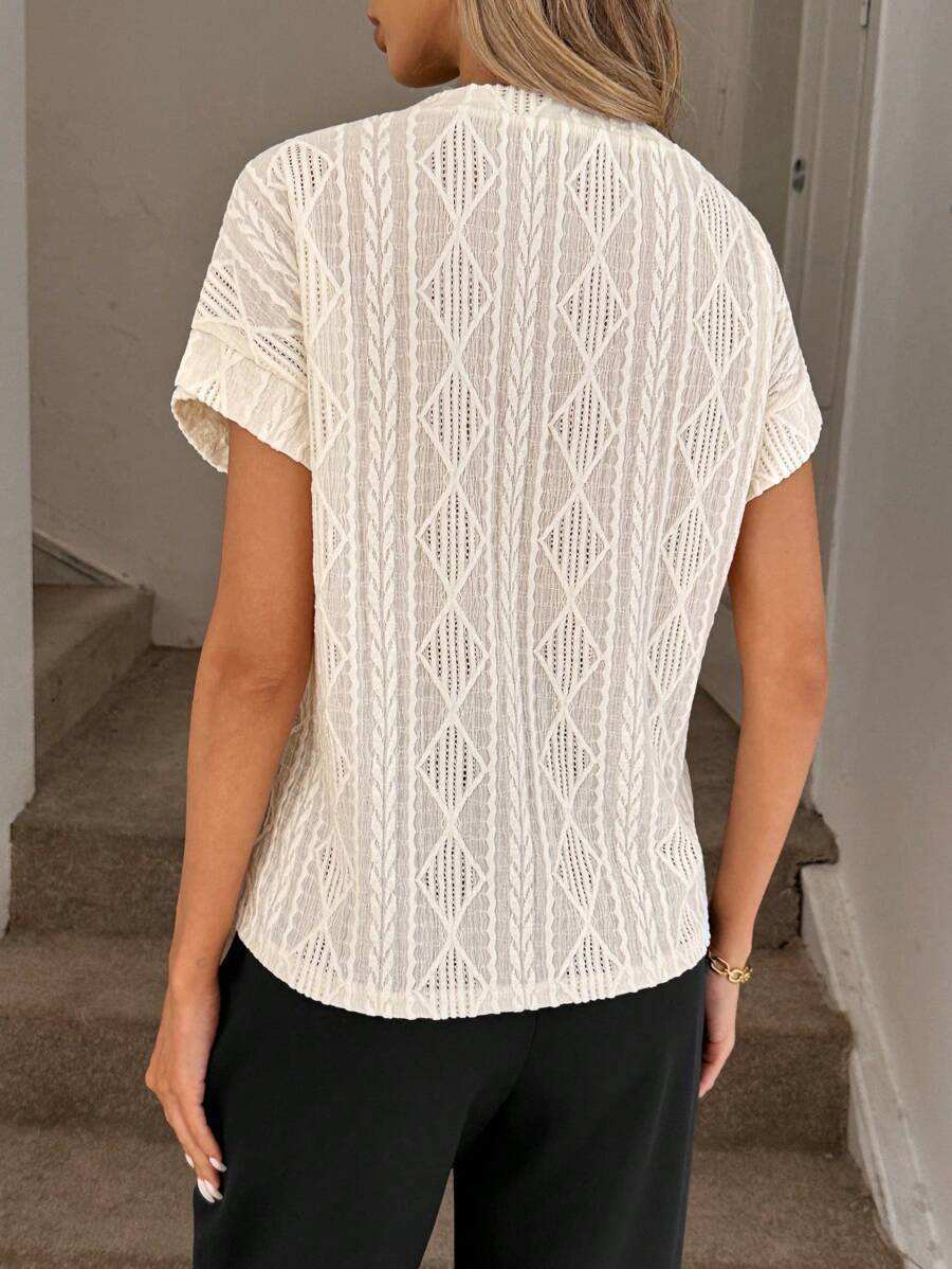 Women's Casual Round Neck Jacquard Short Sleeve Top T-shirt Leisure Commute Women Clothing