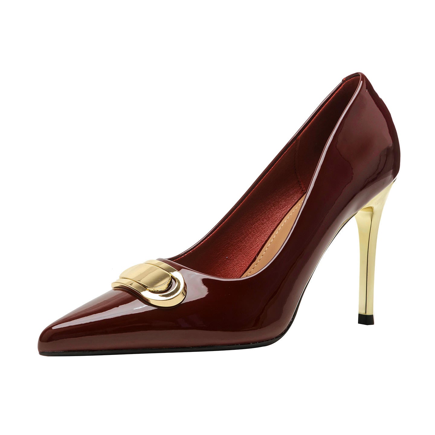 French Style Single Shoes Spring Women Pumps New Pointed Toe Shallow Mouth Metallic Buckle Commuting Shoes Stiletto Single Shoes
