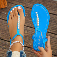Slippers Sandals Women Fashion Casual Beach Outdoor Flip Flop Sandals Beads String Ladies Flat Slippers with Beed Pearls slip on