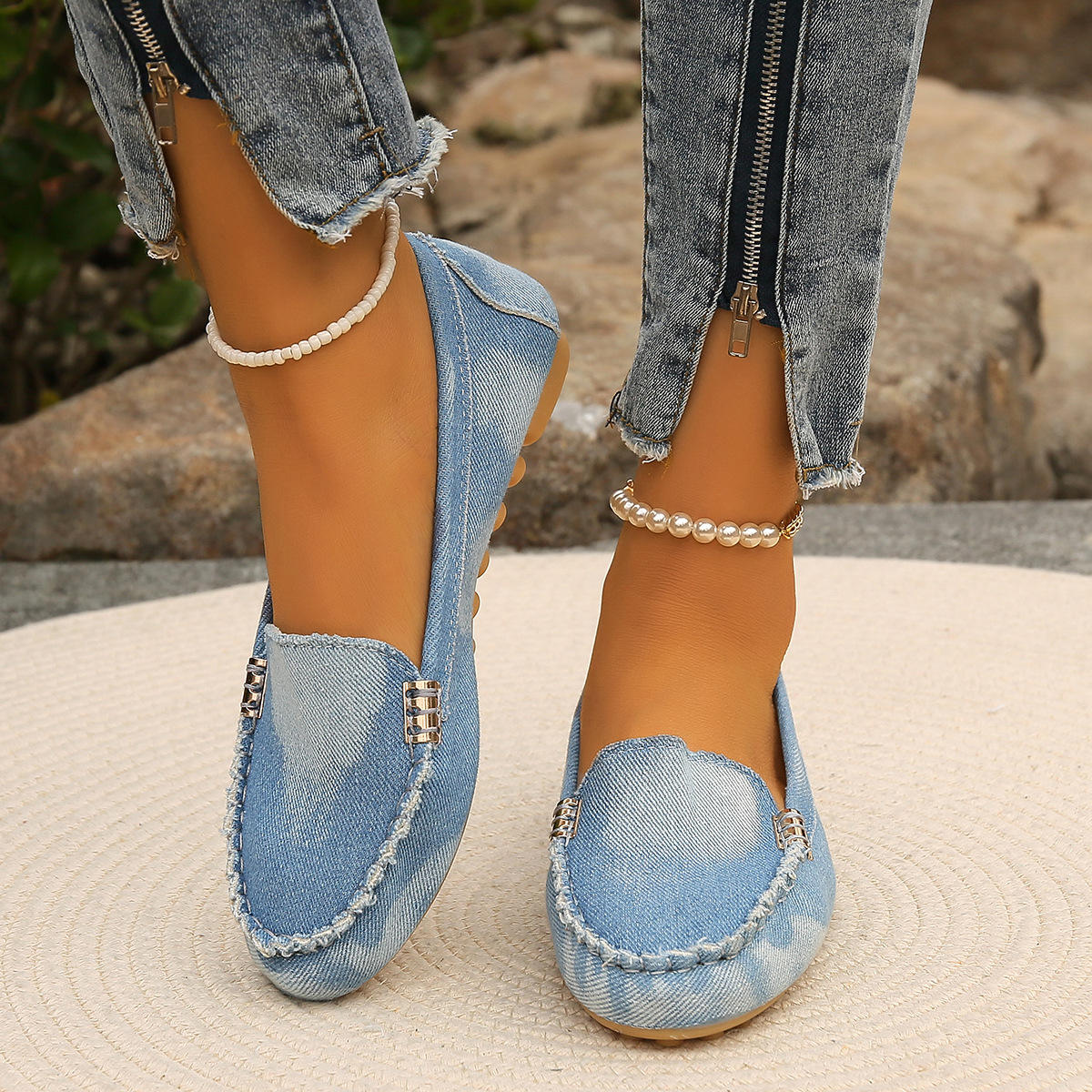 Women Flats Round Toe Thick Bottom Walking Flat Shoes Women New Casual Denim Shoes Spring  Autumn Vintage Chunky Sneakers Women