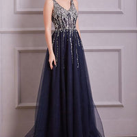 Evening Dress Luxury A-Line  Thin Straps Crystal Beaded Open Back formal Floor Length ball Gown Natalia Home Fashion    Natalia Home Fashion
