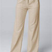 Women Cotton Linen Pants Solid Color Elastic Loose Drawstring Wide-Leg High Waist Trousers Female Stretch Straight Casual Pants