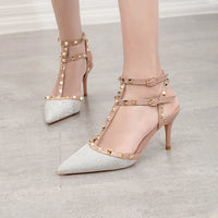 PUMPS High-heeled Shoes Female Pointed Stiletto Sexy Nightclub Word With Rivets Wild Sandals Female Summer