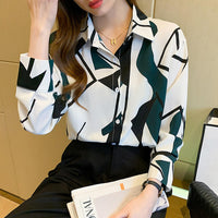 Women Temperament Print Shirt Long Sleeve Fashion Loose Shirts Ladies Lightweight Work Blouse
