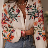 Women's Printed Shirt Long Sleeve Loose Button Cardigan Top Trendy Fashion Casual Blouses for Female
