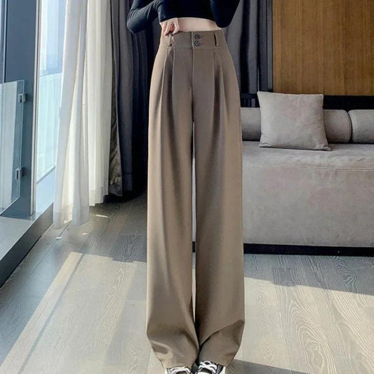 High Waist  Suit Pants Women Straight  Office Ladies Trousers Fashion Button Loose Spring Female Streetwear