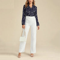 Women's Random Striped Blouse Slim Long Sleeve Printed Turn Down Collar Shirts Single-breasted Office Lady Shirt