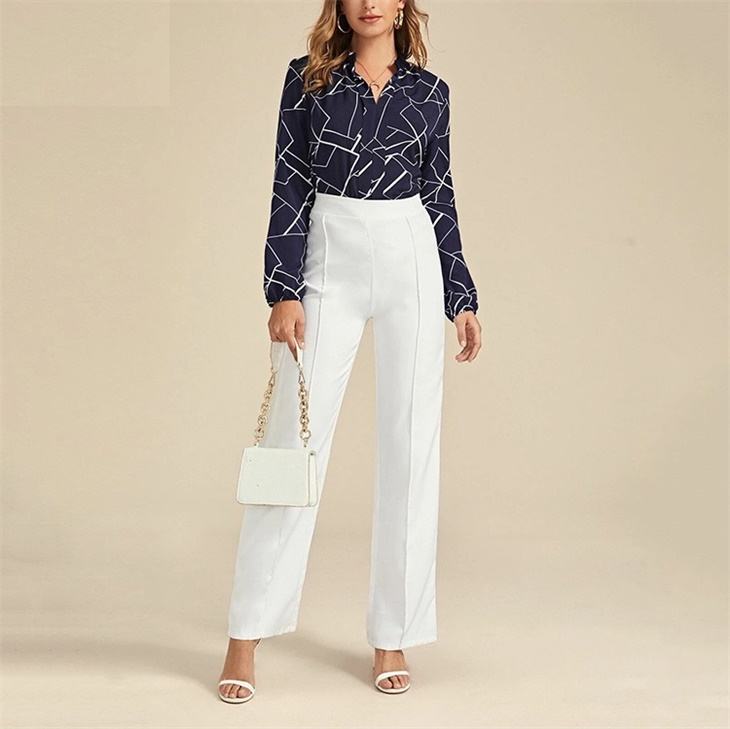 Women's Random Striped Blouse Slim Long Sleeve Printed Turn Down Collar Shirts Single-breasted Office Lady Shirt