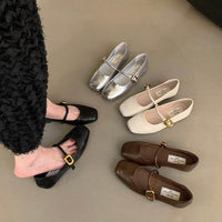 Women's Mary Jane Flat Bottom Slip-On Shoes with Buckle Soft Style Versatile Shoes