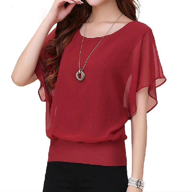 Women's Clothing Chiffon Short Sleeve Bat Wing Shirt Loose Fit Slimming T-Shirt For Women Natalia Home Fashion    Natalia Home Fashion