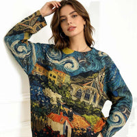 Women's Van Gogh Starry Night Oil Painting Print Oversized Knit Sweater Casual Streetwear Long Sleeve Crewneck Pullover Top Natalia Home Fashion    Natalia Home Fashion
