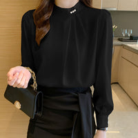 Women's Long-sleeved Fashionable Beaded Base Shirt Niche Chiffon Shirt
