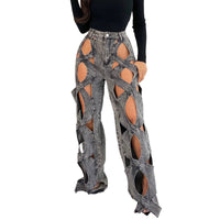 Women Vintage Cutout Hollow Out Criss Cross Straight Denim Fashion  High Waist Wide Leg Jeans Trousers Natalia Home Fashion    Natalia Home Fashion