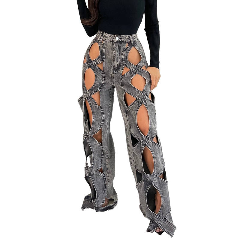 Women Vintage Cutout Hollow Out Criss Cross Straight Denim Fashion  High Waist Wide Leg Jeans Trousers Natalia Home Fashion    Natalia Home Fashion