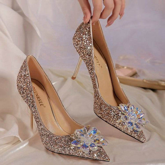 Princess Crystal Wedding Shoes Female Bridal Shoes Rhinestone High Heels