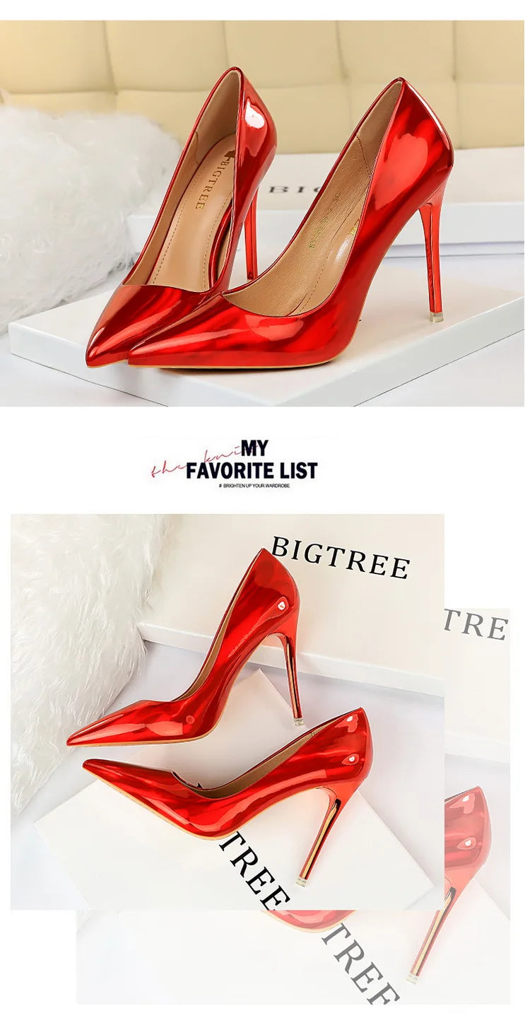 Women 10.5cm High Heels Valentine Pumps Luxury Glossy Stripper Stiletto Wedding Bridal Fetish Shoes