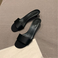 Summer High Quality Women's Shoes Fashion Open Toe Medium Heel Women's Slippers Solid Color Leather Women's High Heels Natalia Home Fashion    Natalia Home Fashion