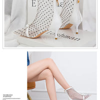 Fashion Women Ankle Boots Pointed Toe Short Pointed Toe Bow Design Thin Low Heels Back Zipper Fashion Boots Air Mesh Boots