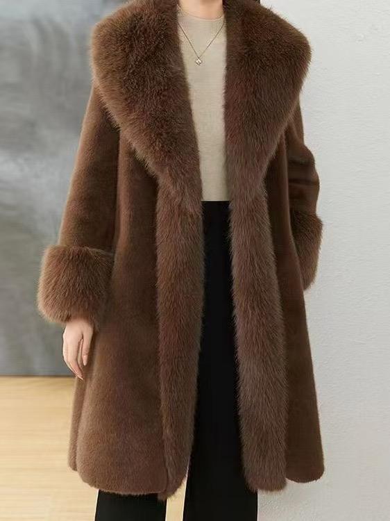 Ladies Faux Leather Long Coats Femme Pockets Soft Mink Fur Women Trendy Street Style Loose Short Outwear Winter - Natalia Home Fashion