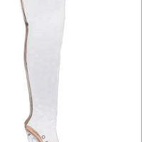 Sexy Transparent PVC High Heels Thigh Boots Pointed Toe Crystal Heels Women Clear Over The Knee Runway Stage Boots