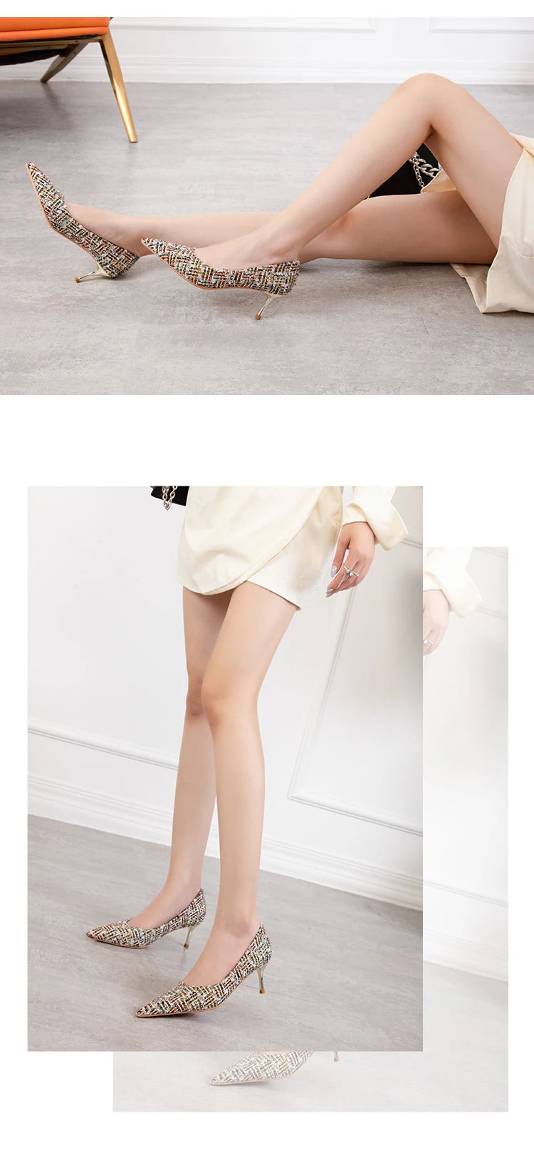 Simple Style New Fashion Sexy Wild Stiletto Metal Heels Pointed Toe Shallow Slim Bling Wedding Women Dress Pumps Shoes
