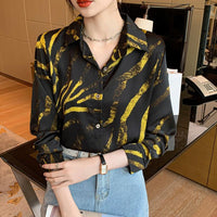 Loose Zebra Print Long Sleeve Silk Shirt Women Blouse Tops Fashion Office Lady Autumn Turn Down Collar Clothes