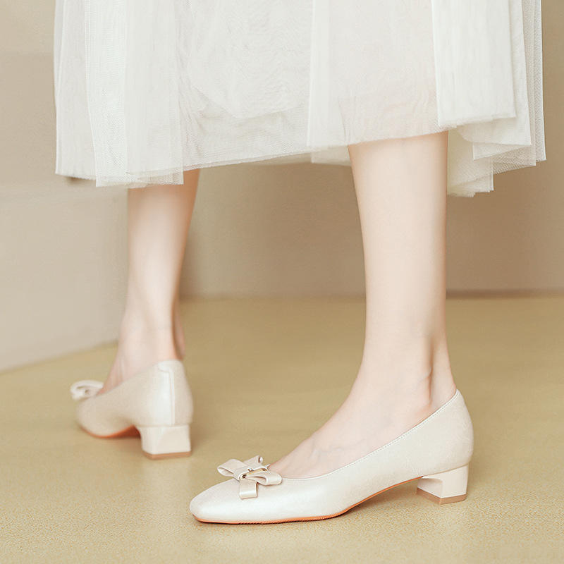 Women Wedding Shoes Closed Toe Design Light Elegant Square High Heel Femme Dress Shoes Ladies Pumps Heeled Sandals for Women