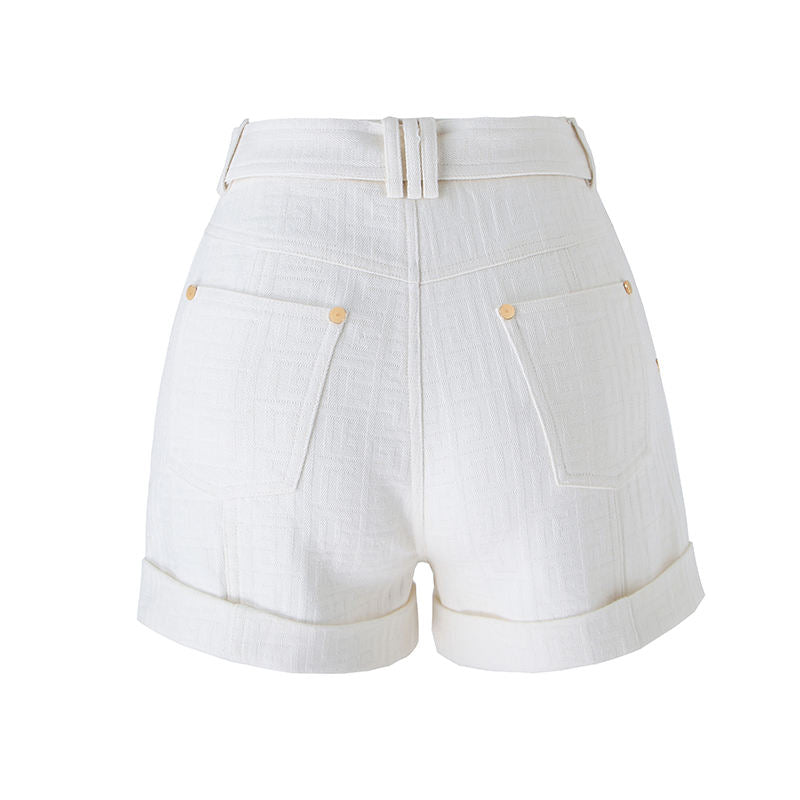 Texture Washed Denim Shorts for Women with Belt Casual Style Quality Jeans Trousers shorts