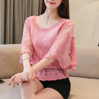 Loose Lace Blouse Women Butterfly Sleeve Chiffon Shirt Woman Fashion Casual Floral Shirt Tops