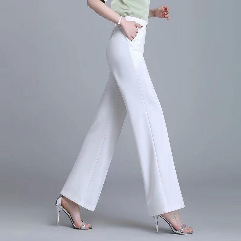 High Waist Wide Leg Ice Silk Pants Women's New Style Thin Loose Straight Cut Versatile Nine Point Long Trousers
