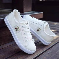 Women Canvas Sneaker Low Top Denim Sneakers Ladies Lace-Up Flat Canvas  Board Shoes Female