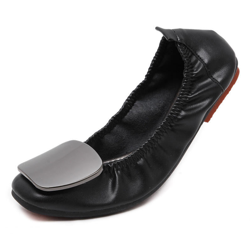 Light Metal buckle roll-up flats ladies shoes cozy moccasins sequined cloth foldable ballet flats